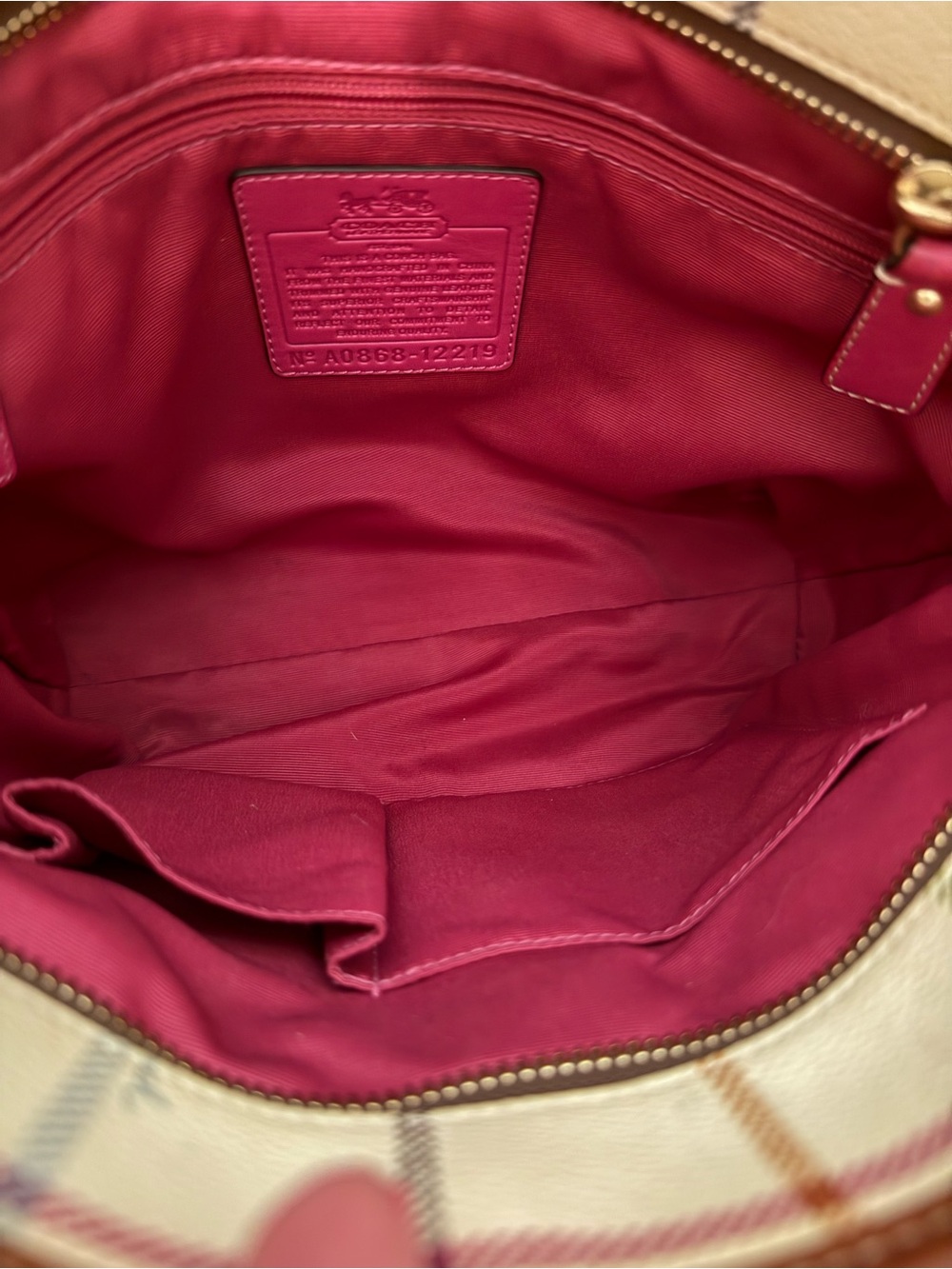 Coach Leatherware Plaid Tote Bag in Cream and Pink - Picture 12 of 14
